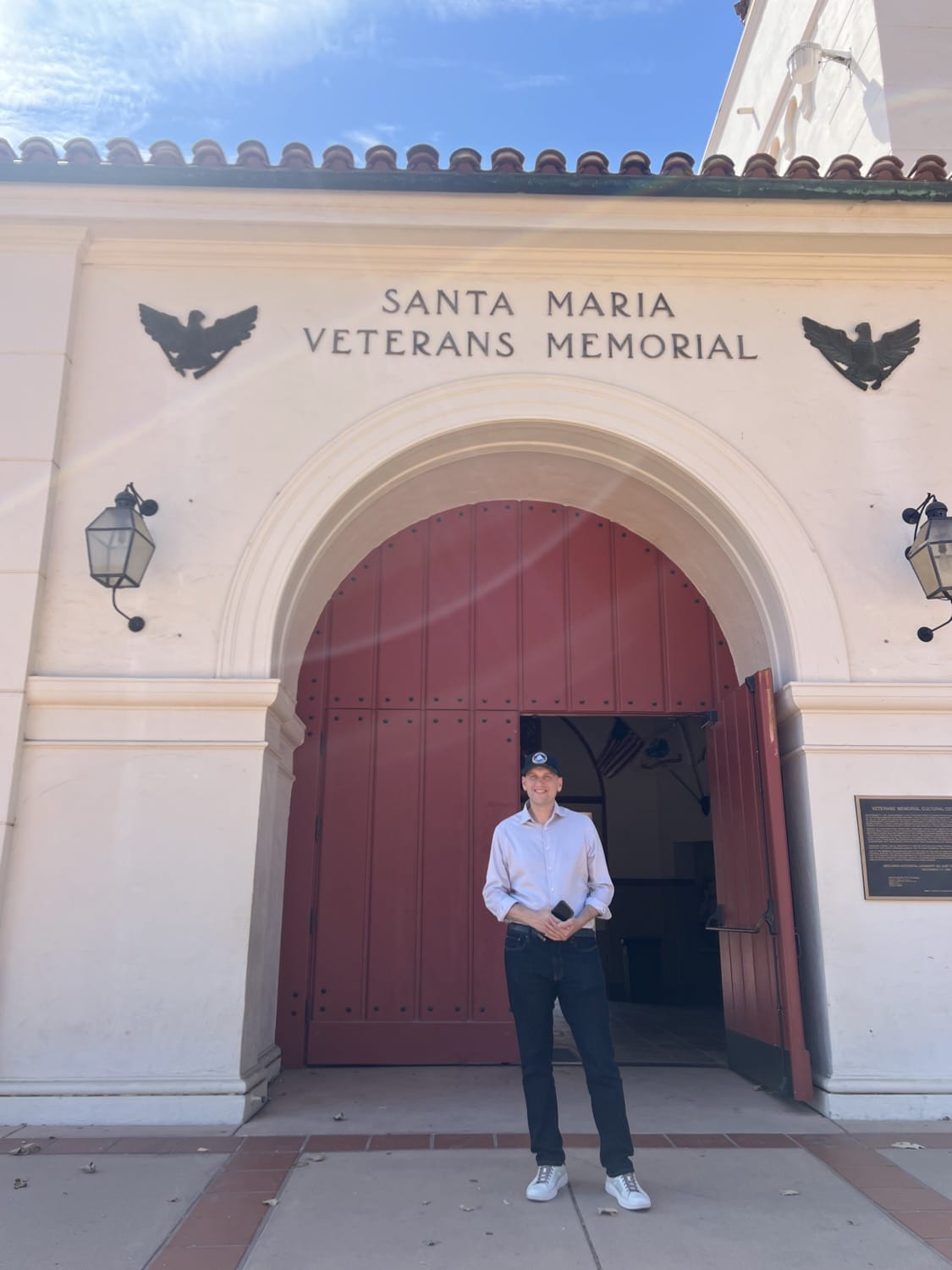 Bob Smith standing at the entrance of the Santa Maria Veterans Memorial